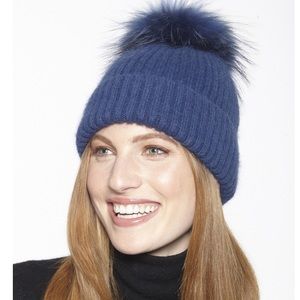 Linda Richards Mohair Wool Fur Pom Hat navy